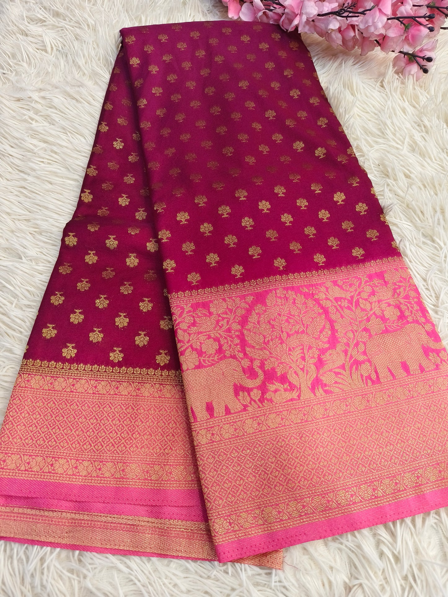 Wine with pink Banarasi georgette silk saree