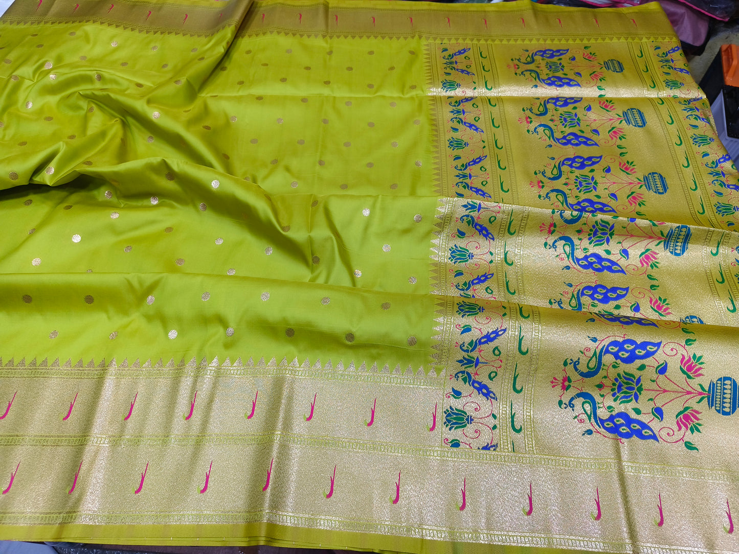 Neongreen Paithani silk saree