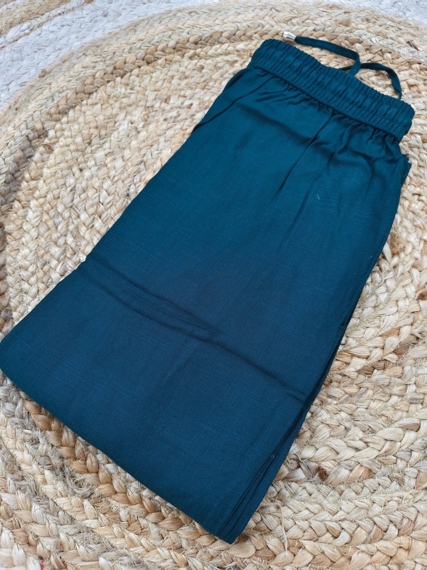 Bottle green Blended linen rayon straight pants