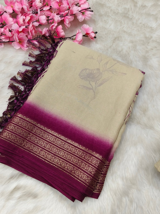 Majentha pink Chinon silk georgette saree