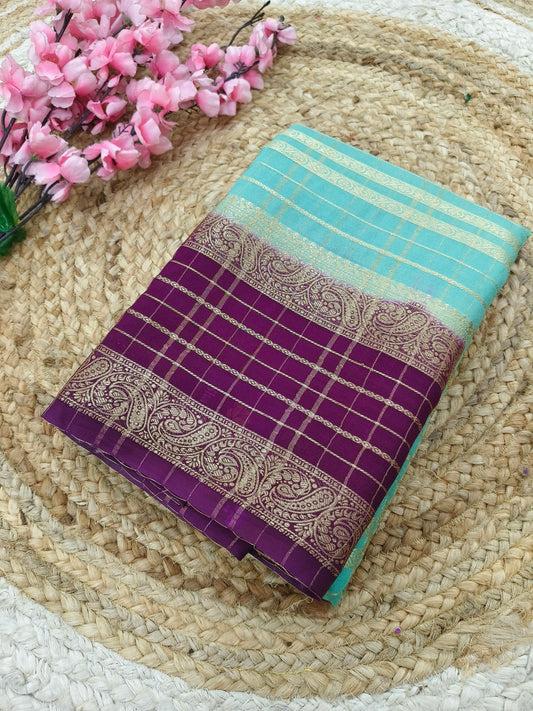 Blue with Wine crepe Georgette saree