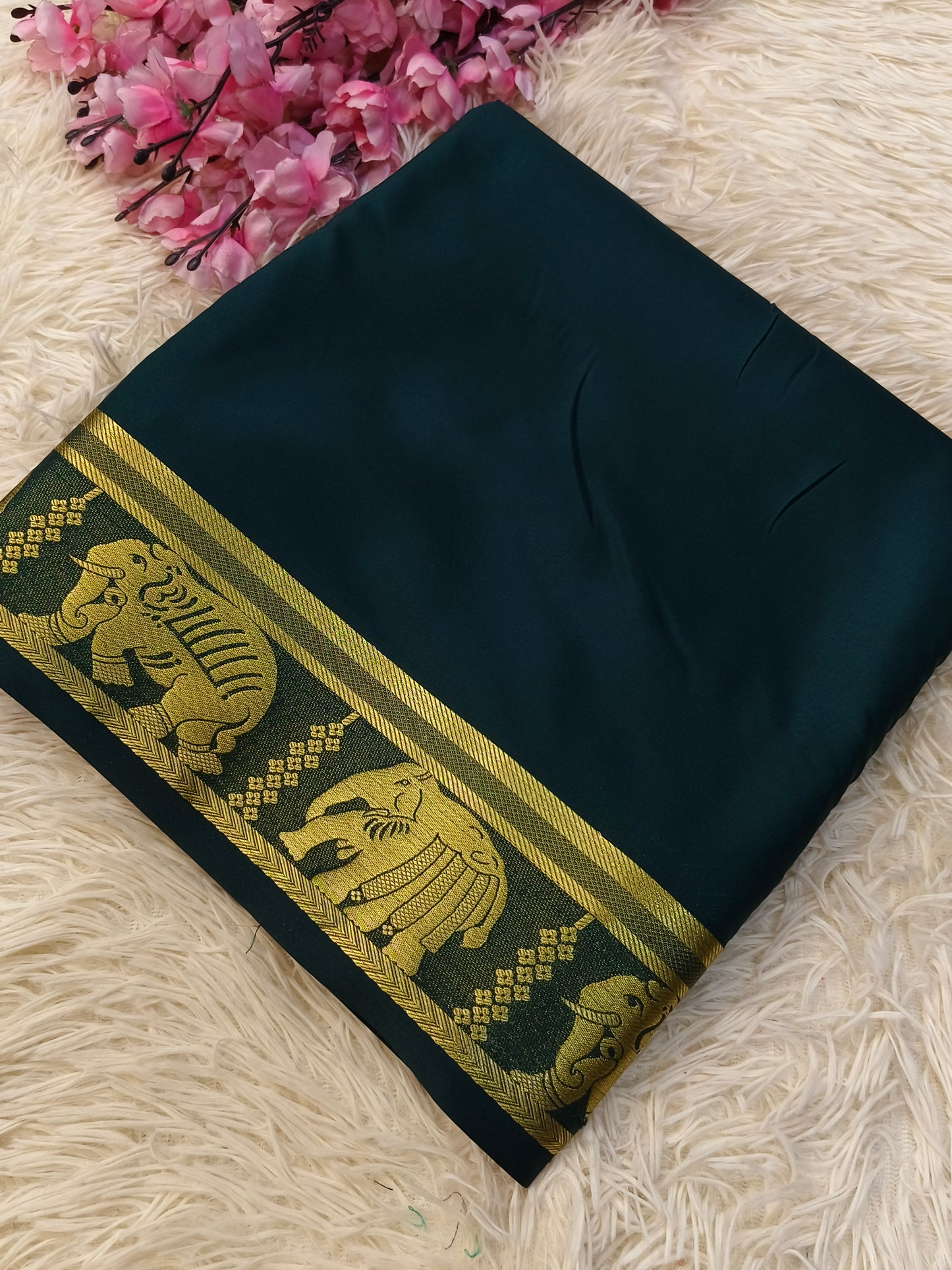 Bottle green semi Mysore crepe silk saree