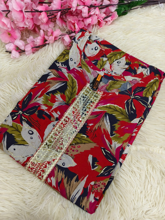 Red Designer Rayon Kurti