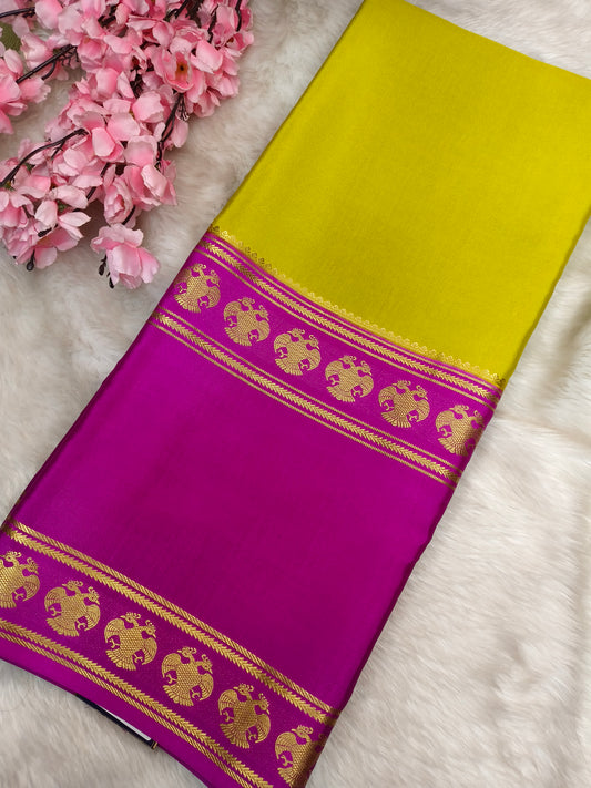 Green with pink  pure crepe silk saree