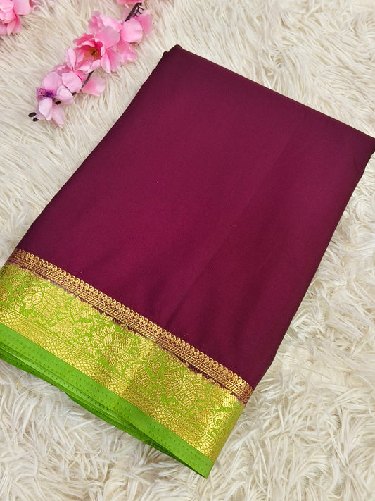 Wine with parrot Green semi Mysore crepe silk