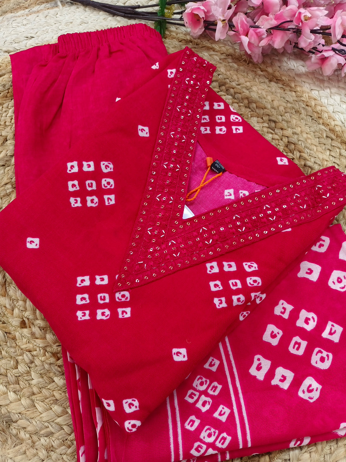 Rani pink Cotton sets with duppatta