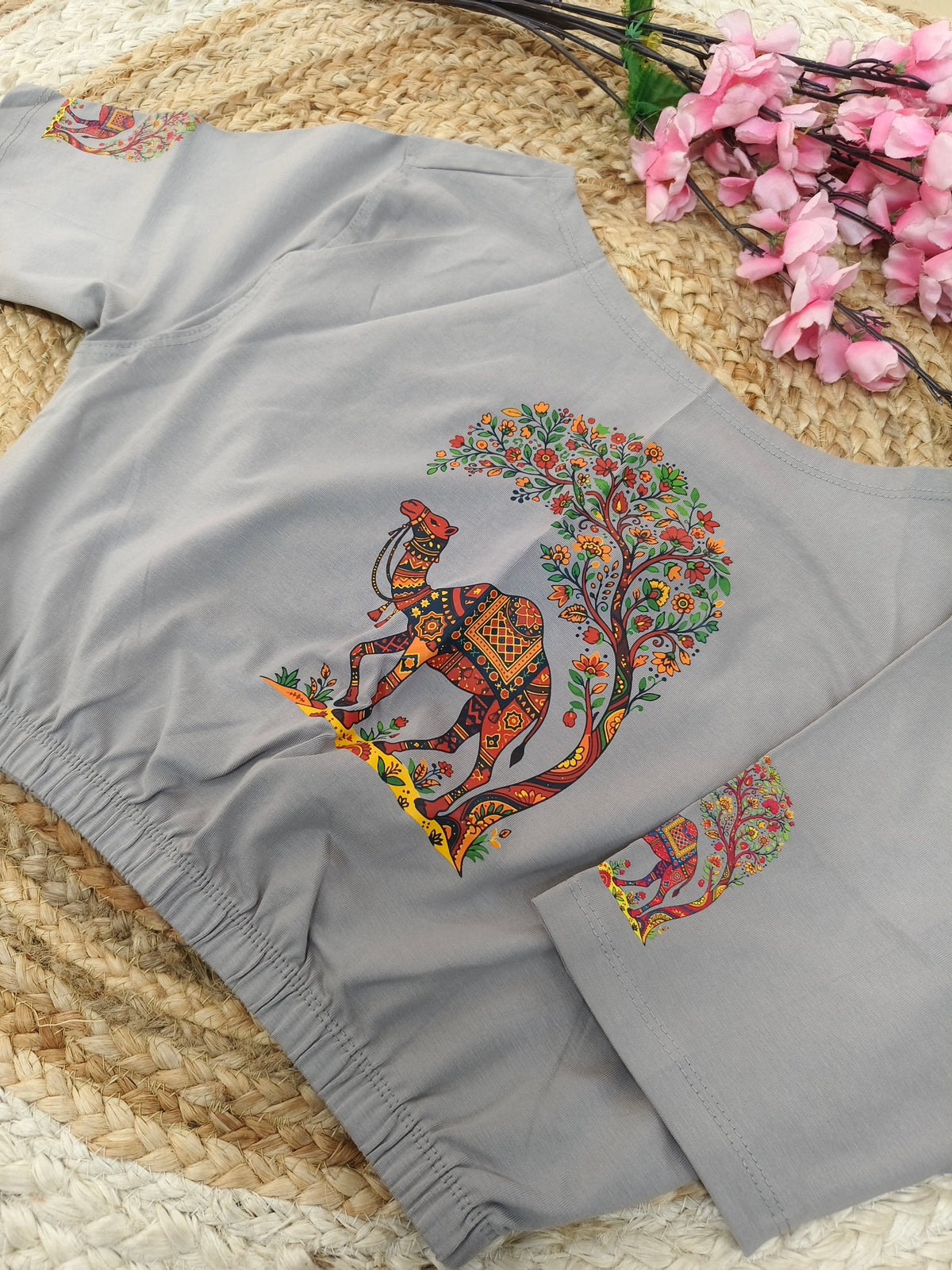 Grey  Stretchable blouse with unique printed design