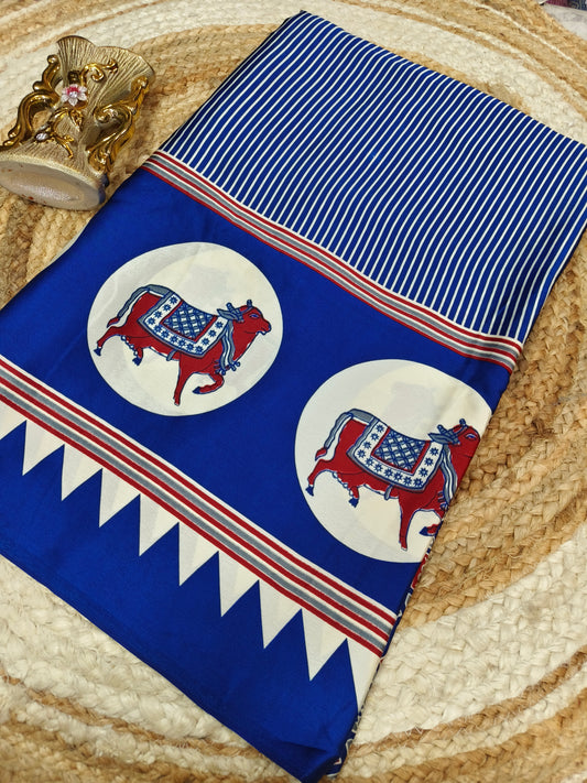 Pecock blue Modal silk saree