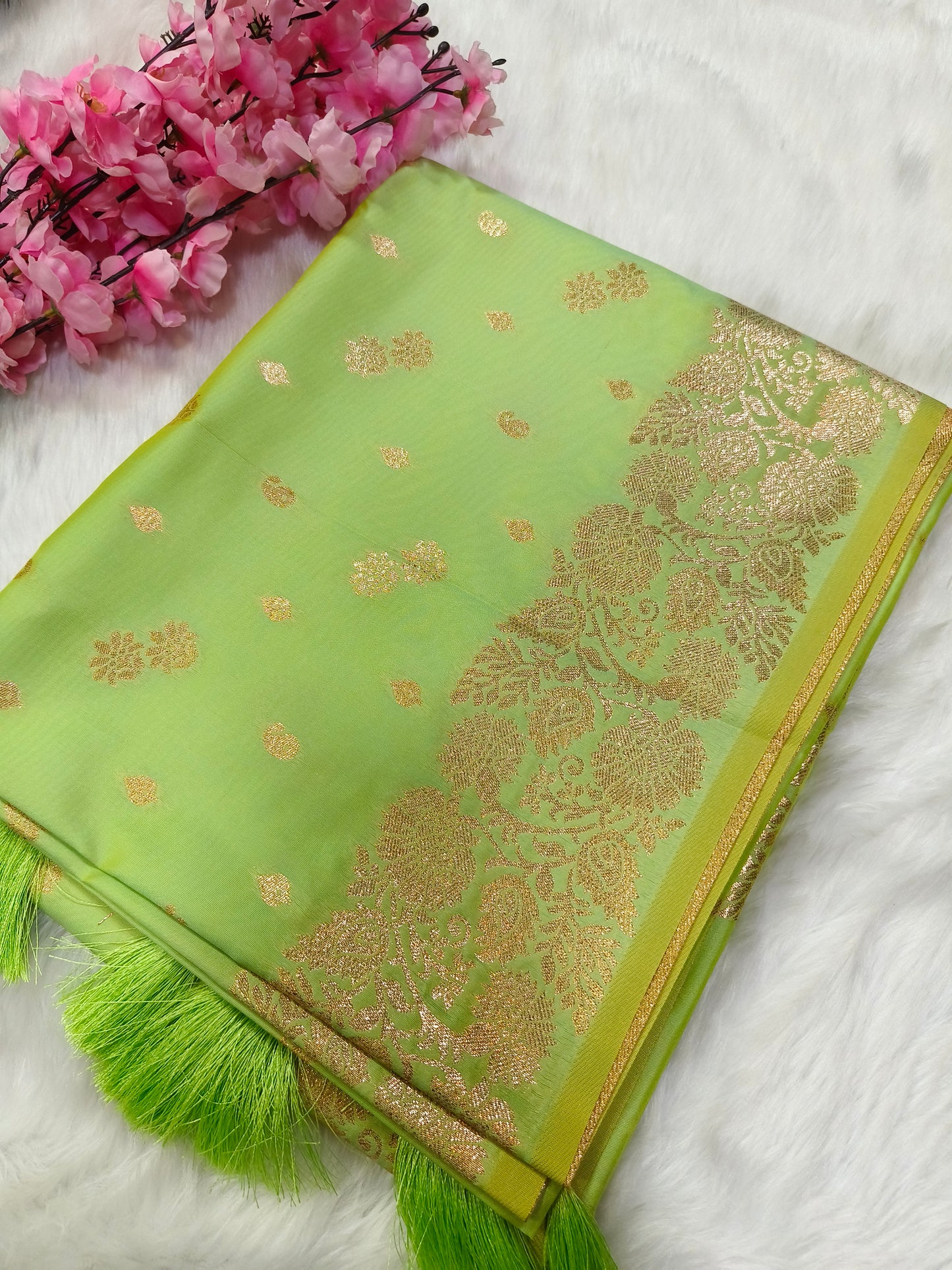 Neon green Soft mulberry silk saree