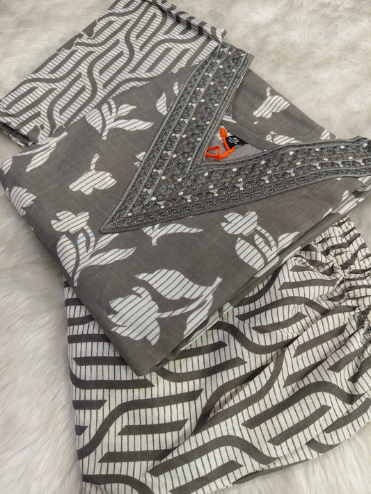 Grey Cotton sets with duppata