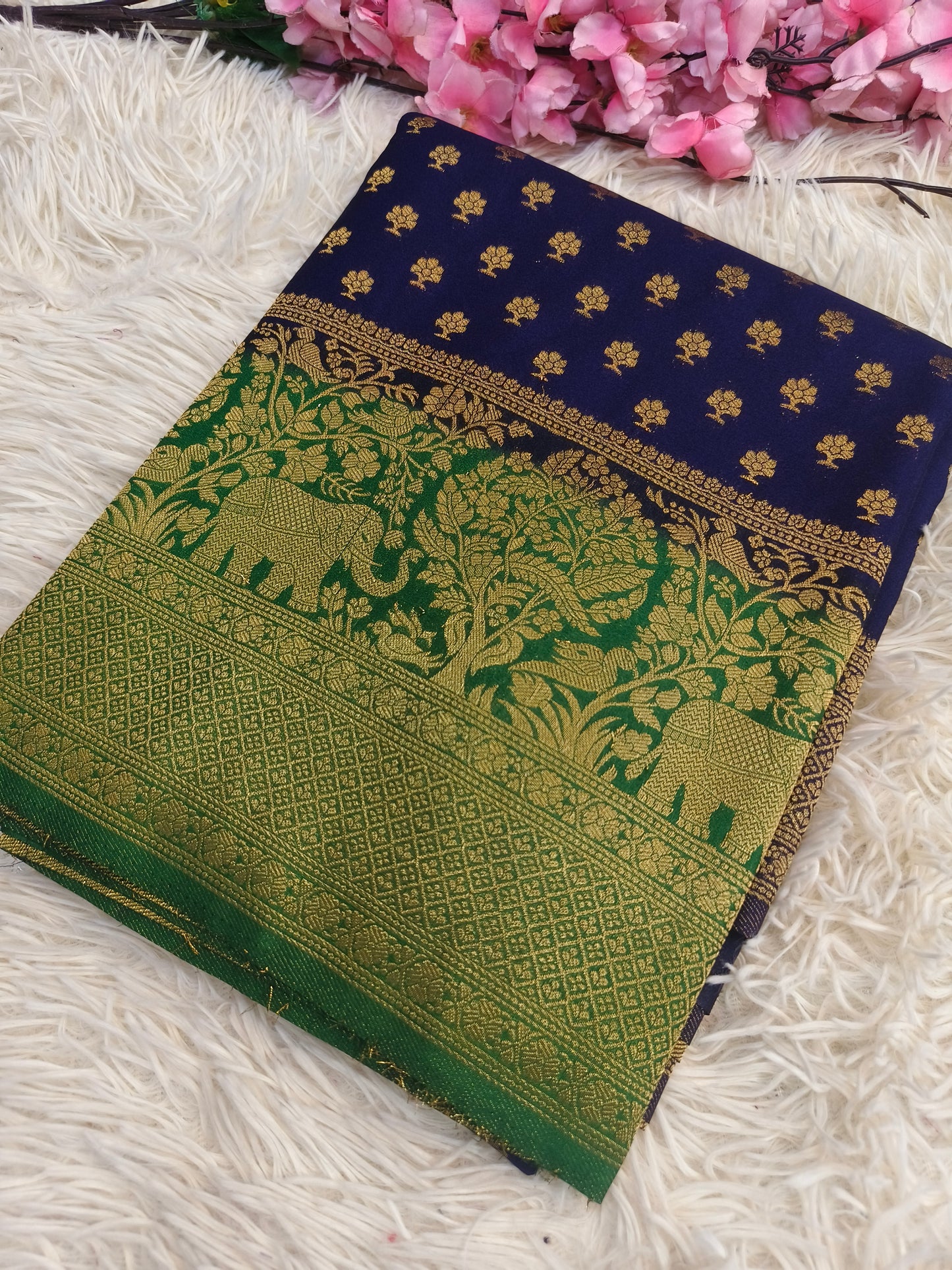 Navy blue with green Banarasi georgette silk saree