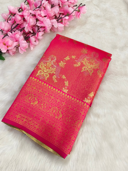 Pink   semi bridal tissues silk saree