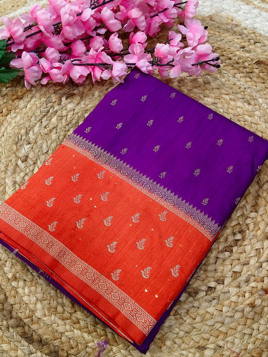 Purple with red semi silk sarees