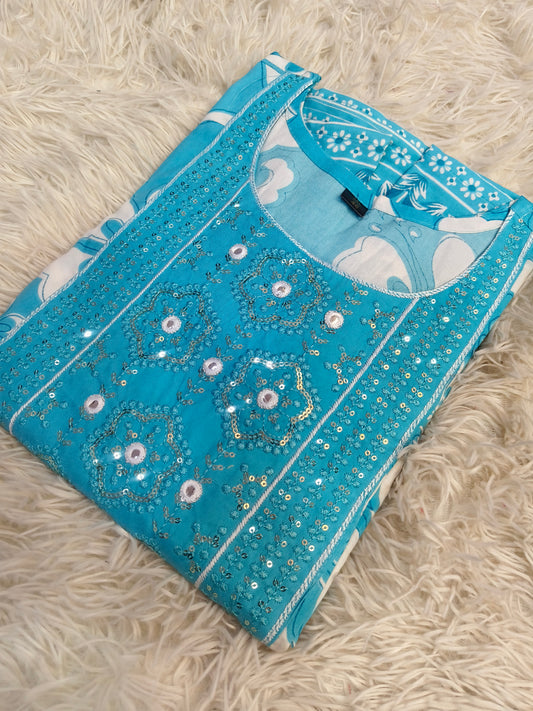 Sky Blue Cotton Anarkali Top