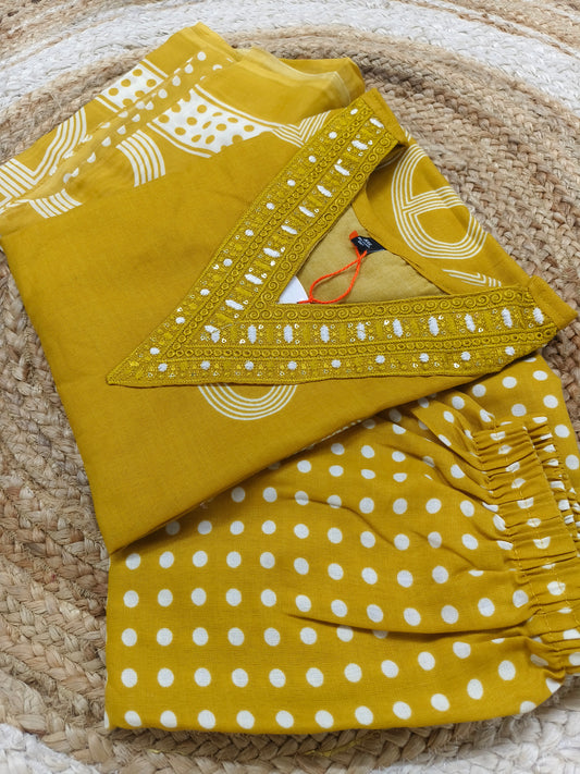 Yellow Cotton sets with duppatta