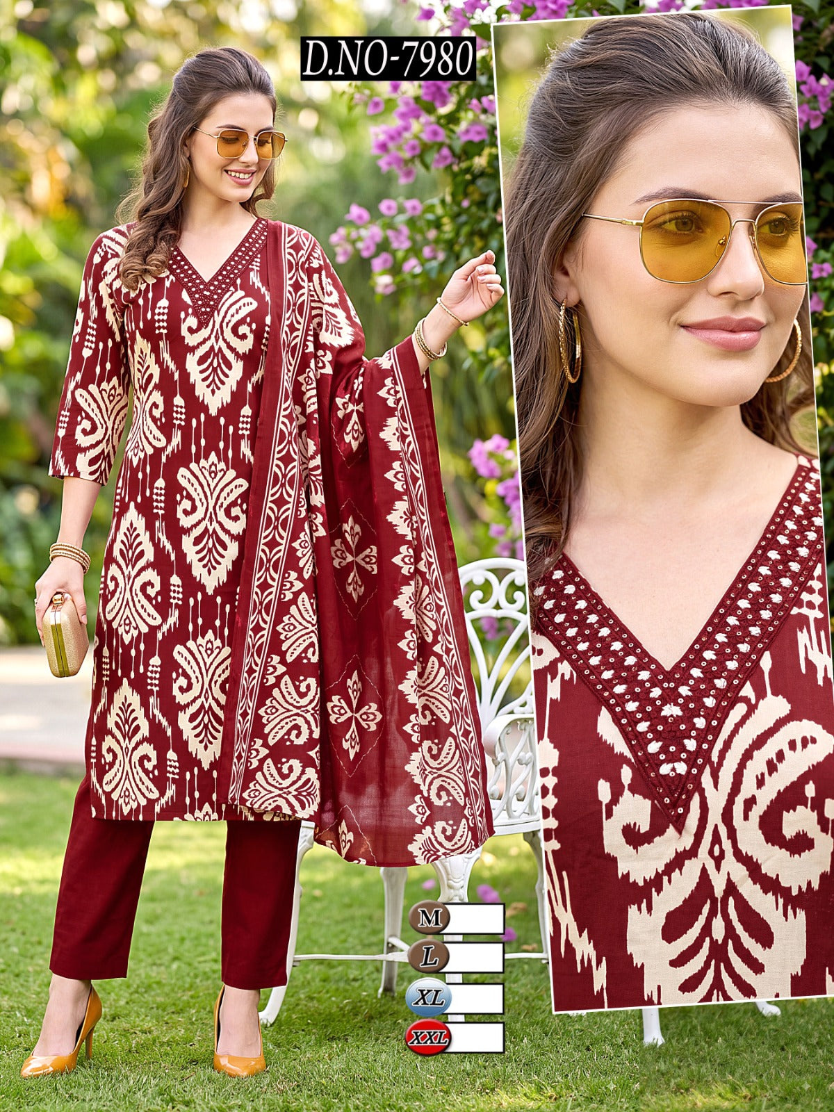 Maroon Cotton sets with duppatta