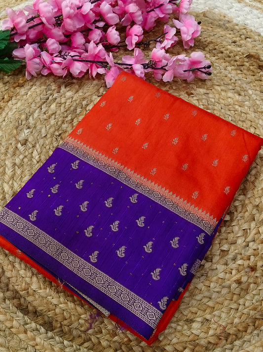 Red with purple semi silk sarees