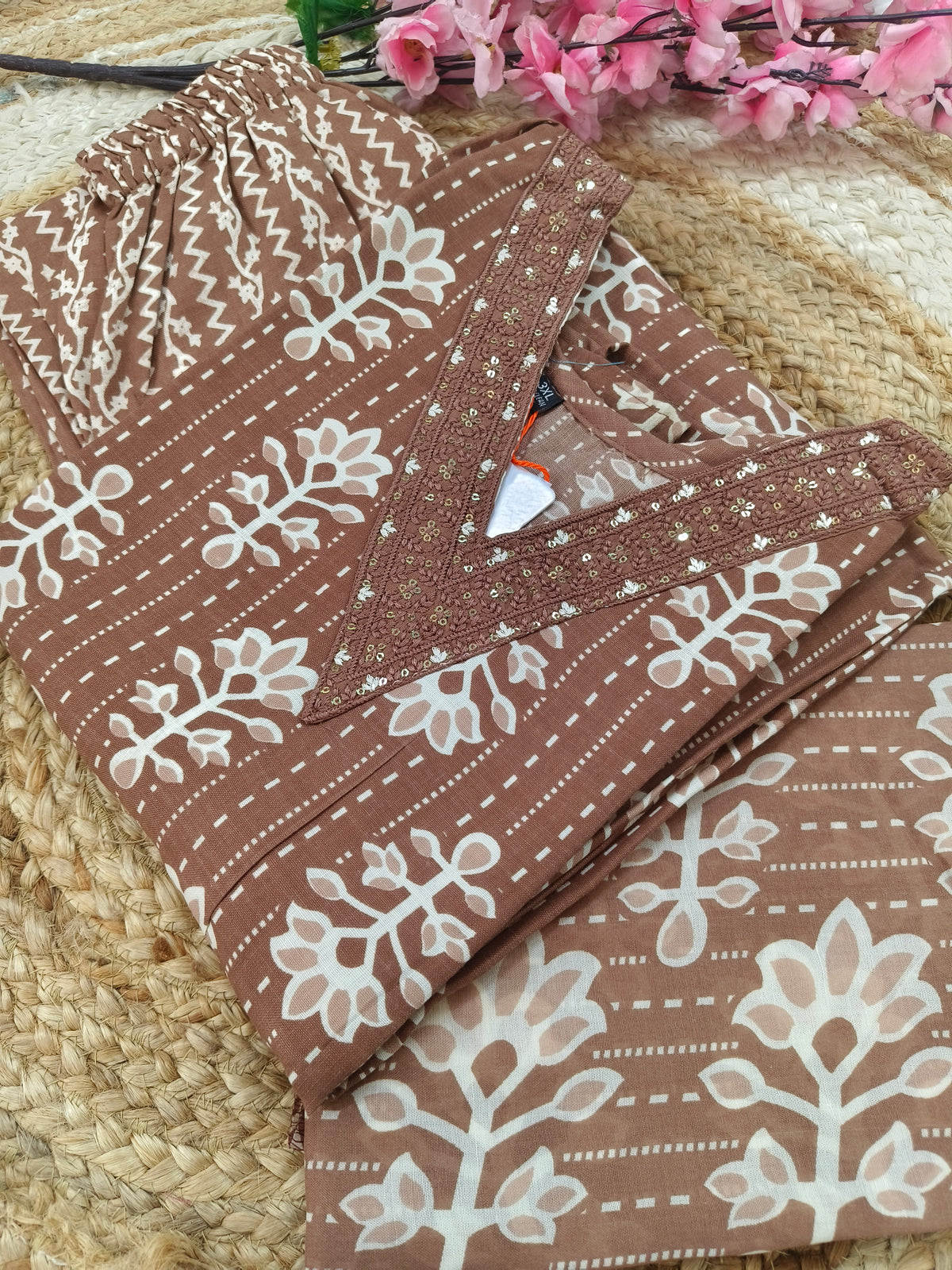 Light peach Cotton sets with duppatta