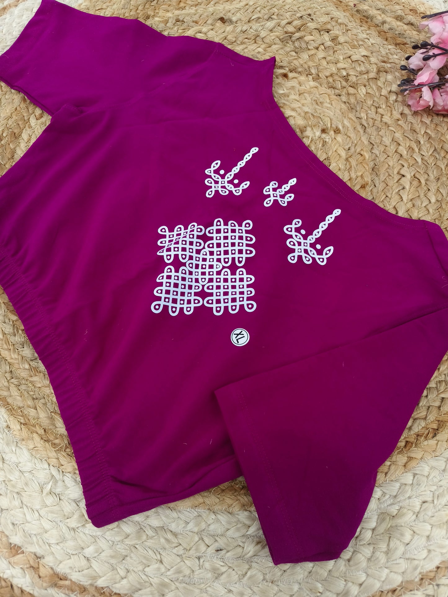 Megentha Pink Stretchable blouse with unique printed design