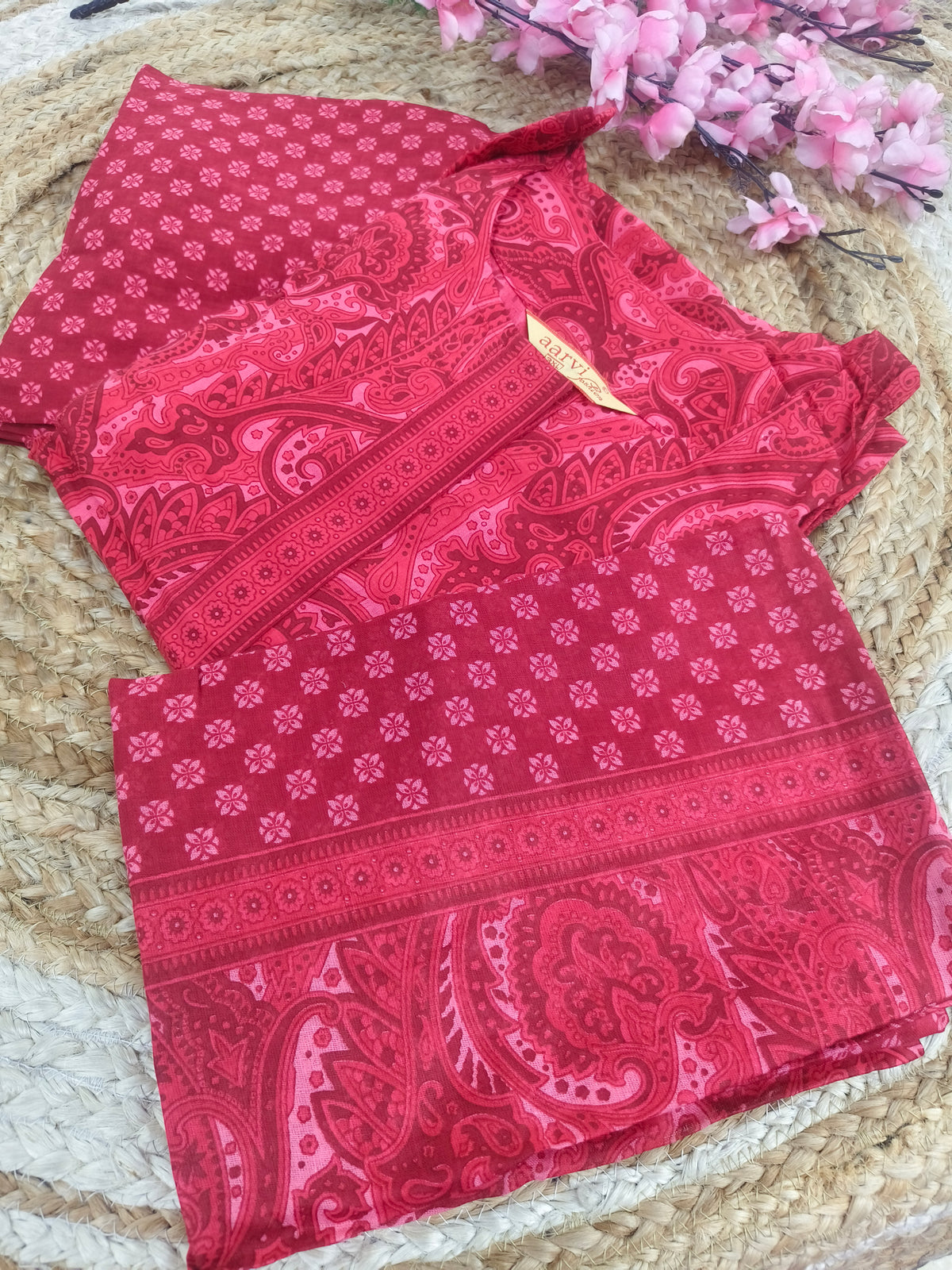 Red Blue Aarvi Pure Cotton Suit