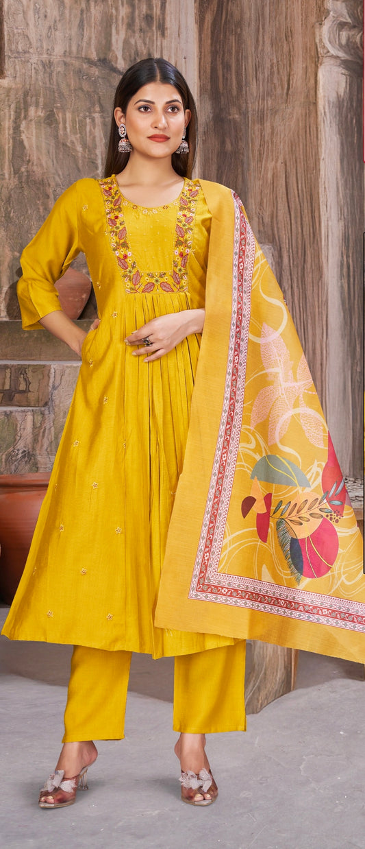 Yellow Elegant Aline designer suits