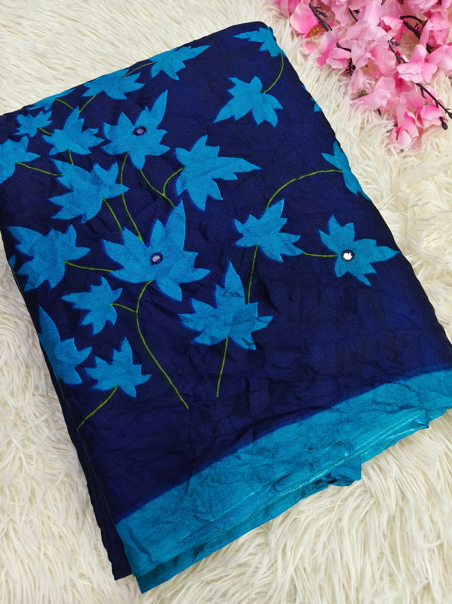 Blue Crushed Georgette saree
