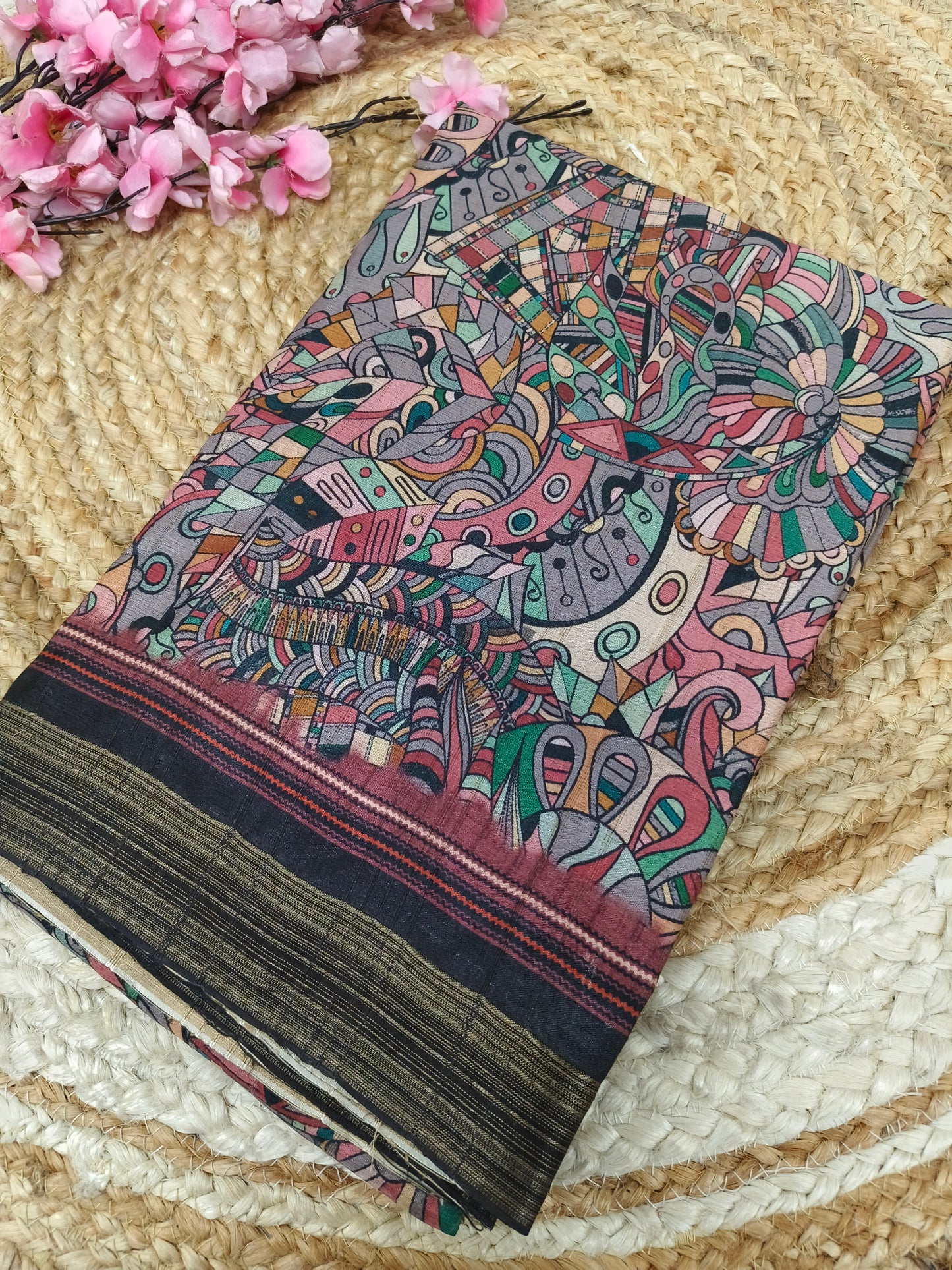 Navy blue Vintage Patchwork Royal Heritage Printed Saree