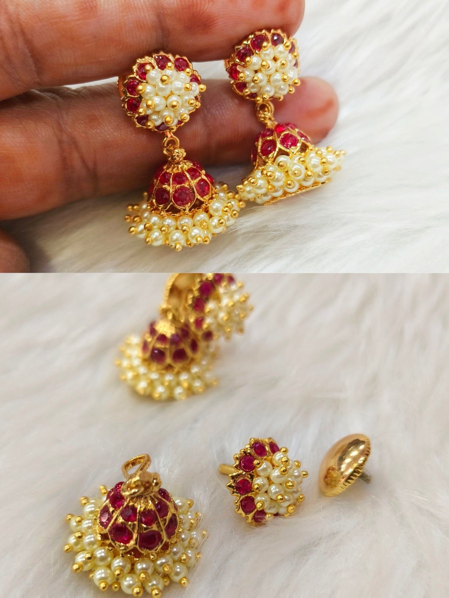 Ruby stone with pearl Belli Moda jhumka
