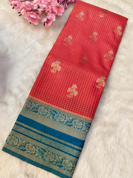 Pink with blue georgette crepe silk saree