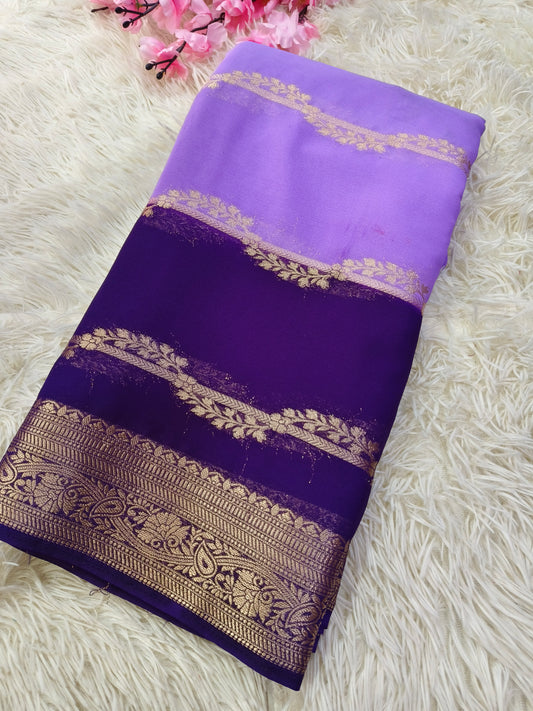 Lavender with Purple kadi Georgette silk saree
