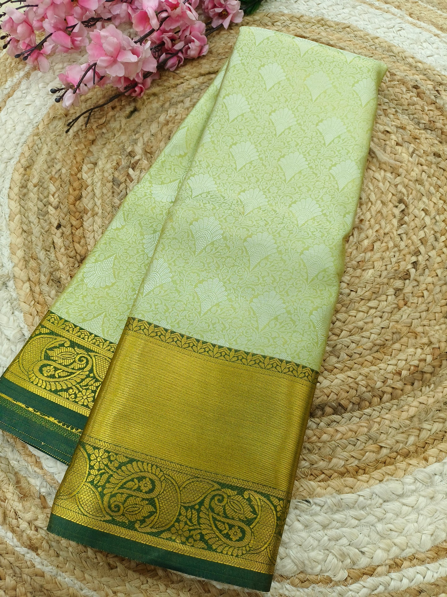 Light Green with Bottle Green soft silk saree