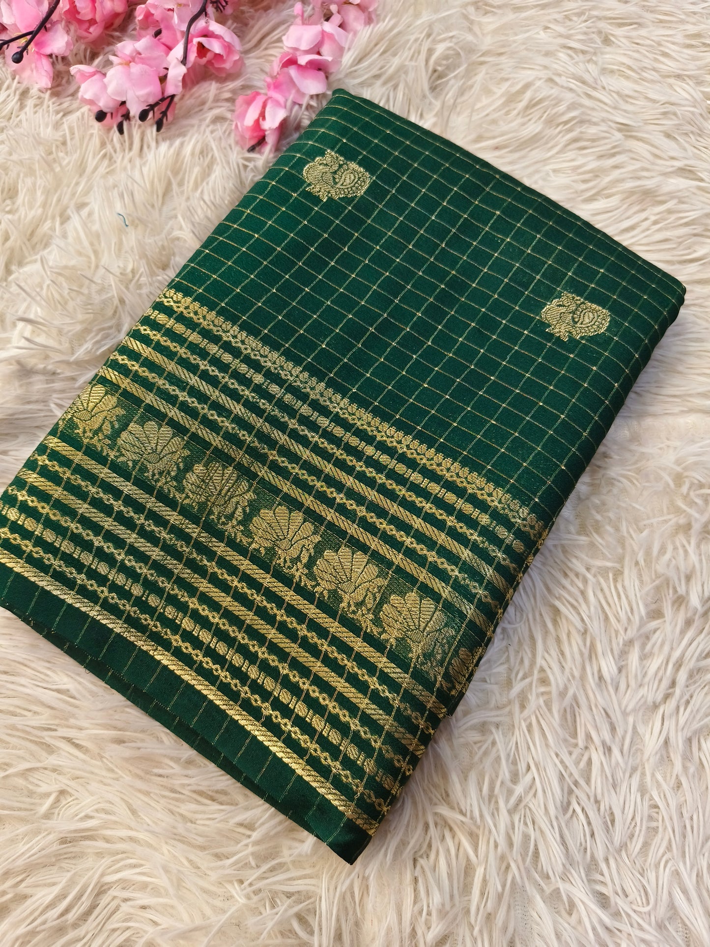 Bottle Green semi Mysore silk saree