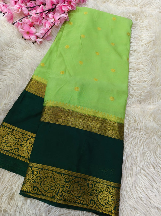 Parrot green with bottle green Semi Mysore crepe silk saree