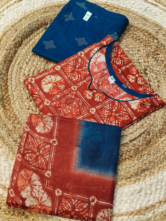 Rustic Orange with Blue pure cotton suits