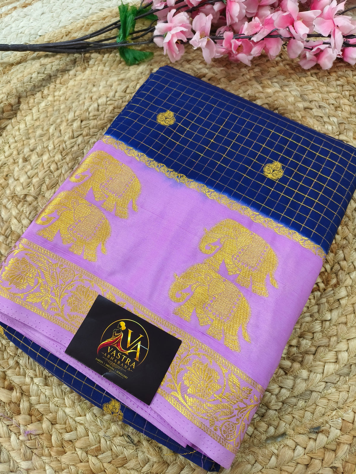 Navy blue with pitch Semi Mysore silk saree