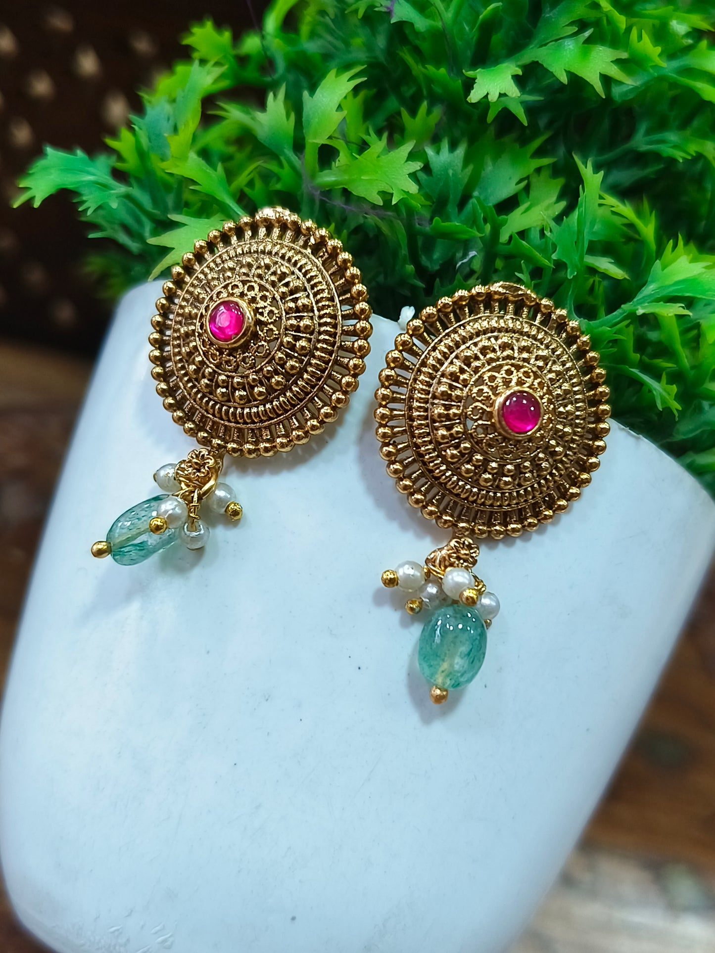 Elegant Ruby stone gold plated stud