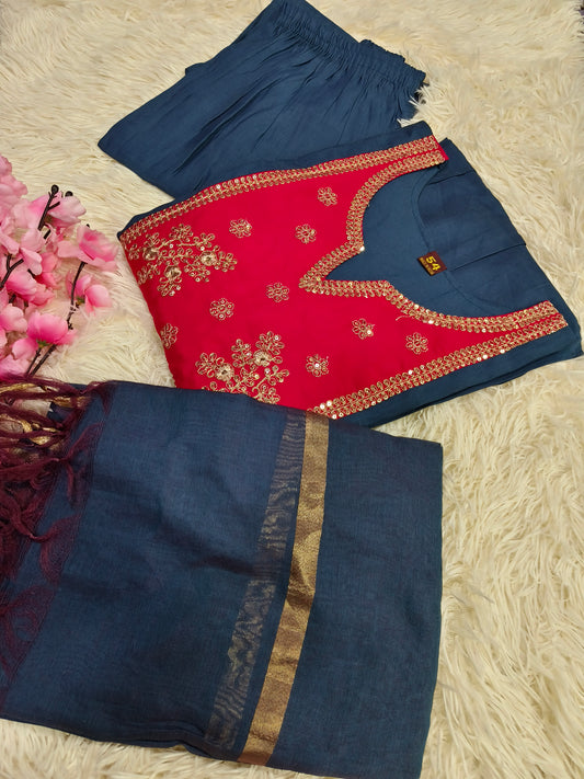 Teal Blue with Pink designer suit