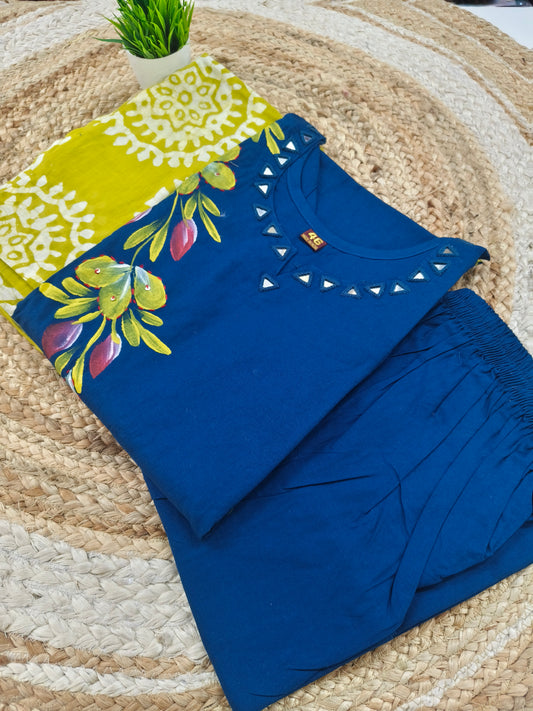 Peacock blue with Mehandi Green cotton salwar suit