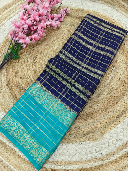 Navy blue with blue botcrepe Georgette saree