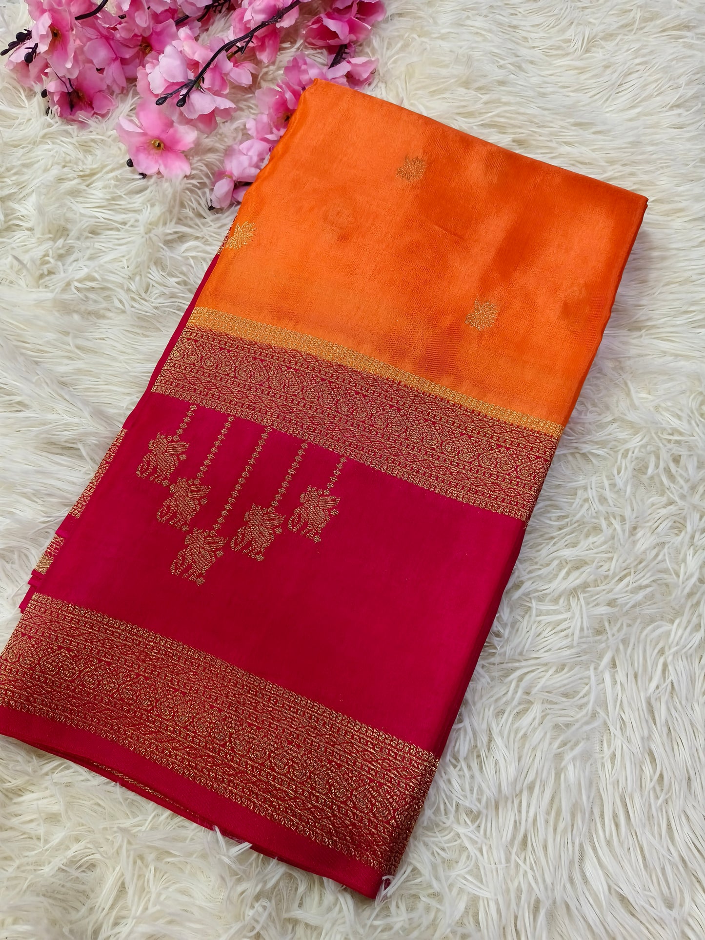 Orange With Red Munga silk saree