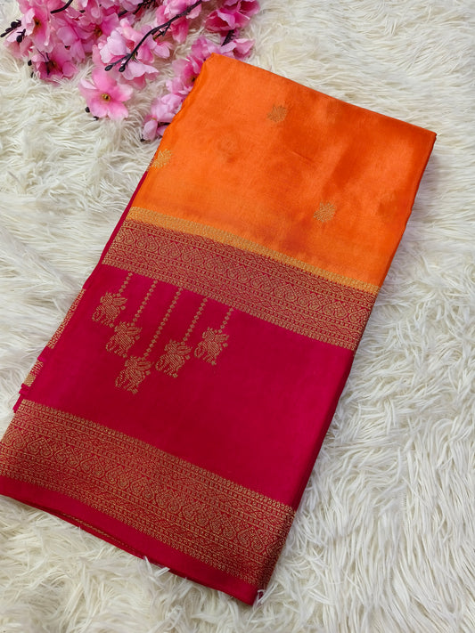 Orange With Red Munga silk saree
