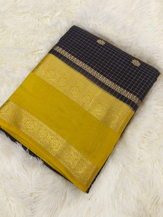 2D CHEX BLACK COLUR SEMI MYSORE CREPE SILK