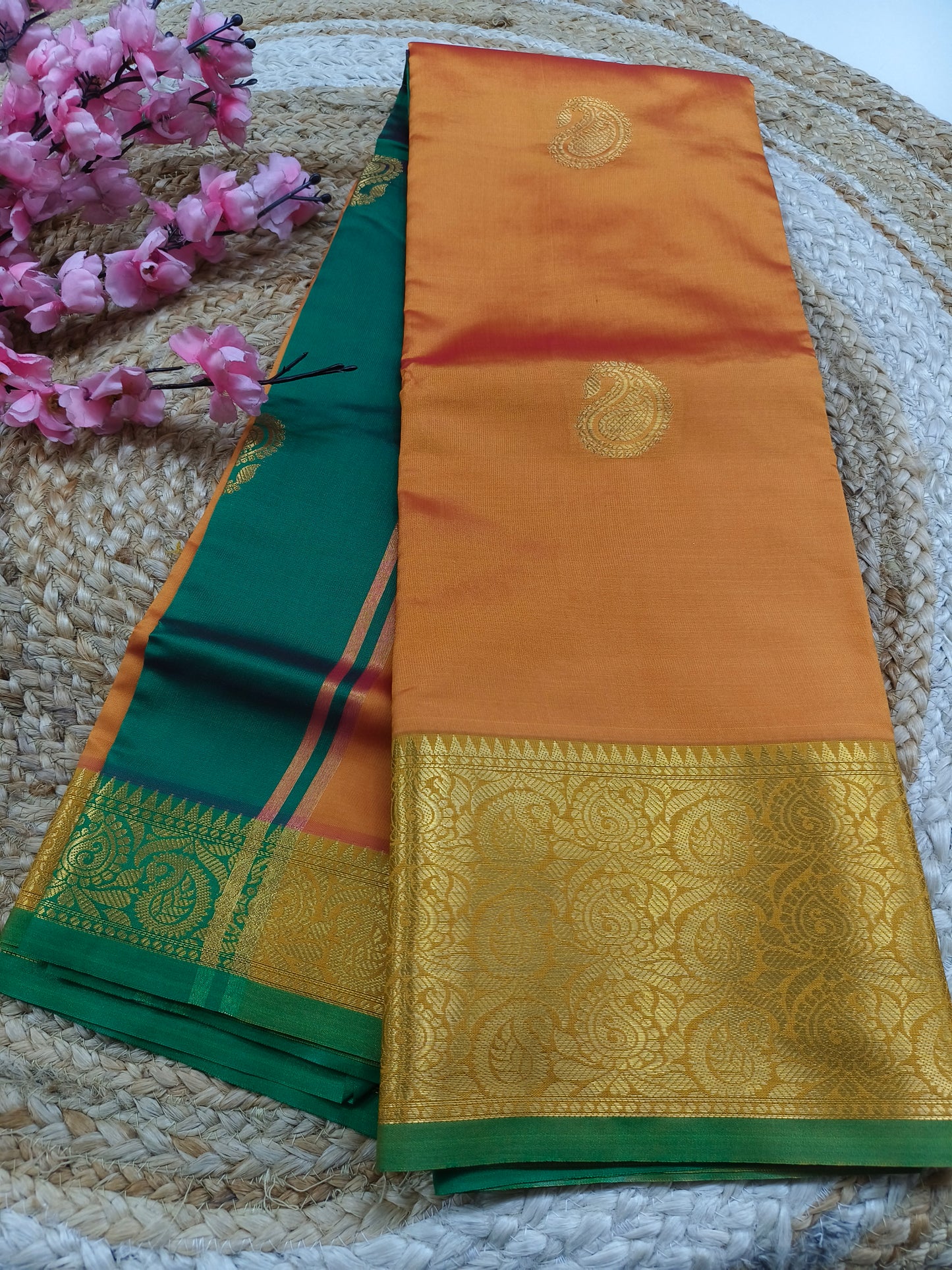 Orange Semi kanchi silk saree