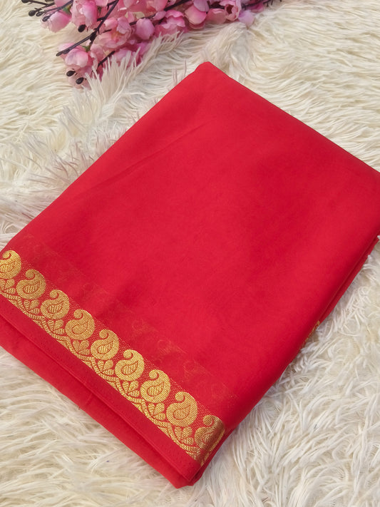 Red semi Mysore crepe silk saree