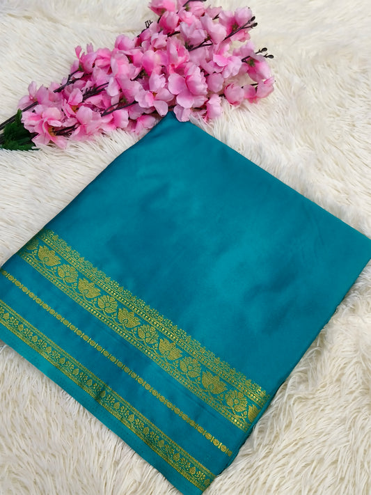 Aqua Blue semi Mysore crepe silk saree