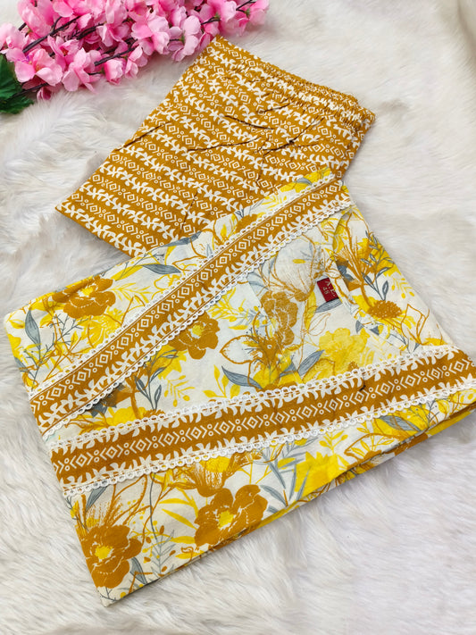 Mustard Yellow Cotton Top & Bottom set