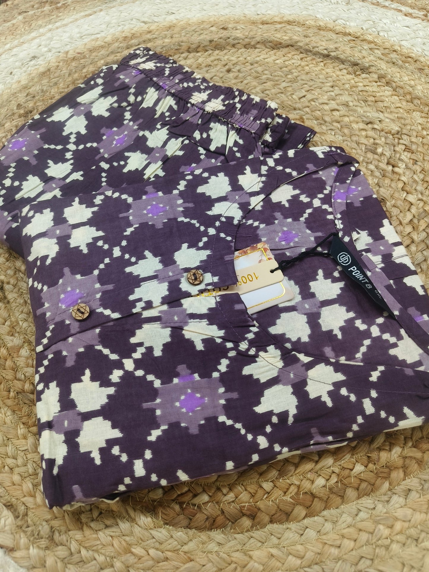 Purple Elegant Printed Cotton Kurta Set