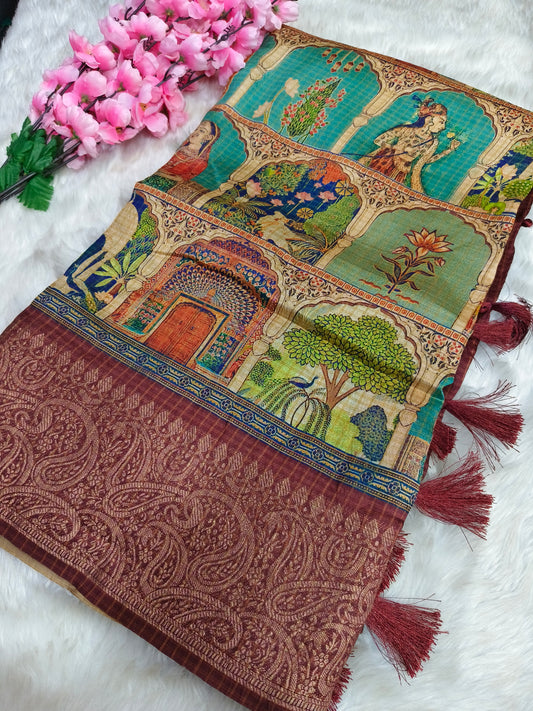 Burst of colours with wine heritage silk saree