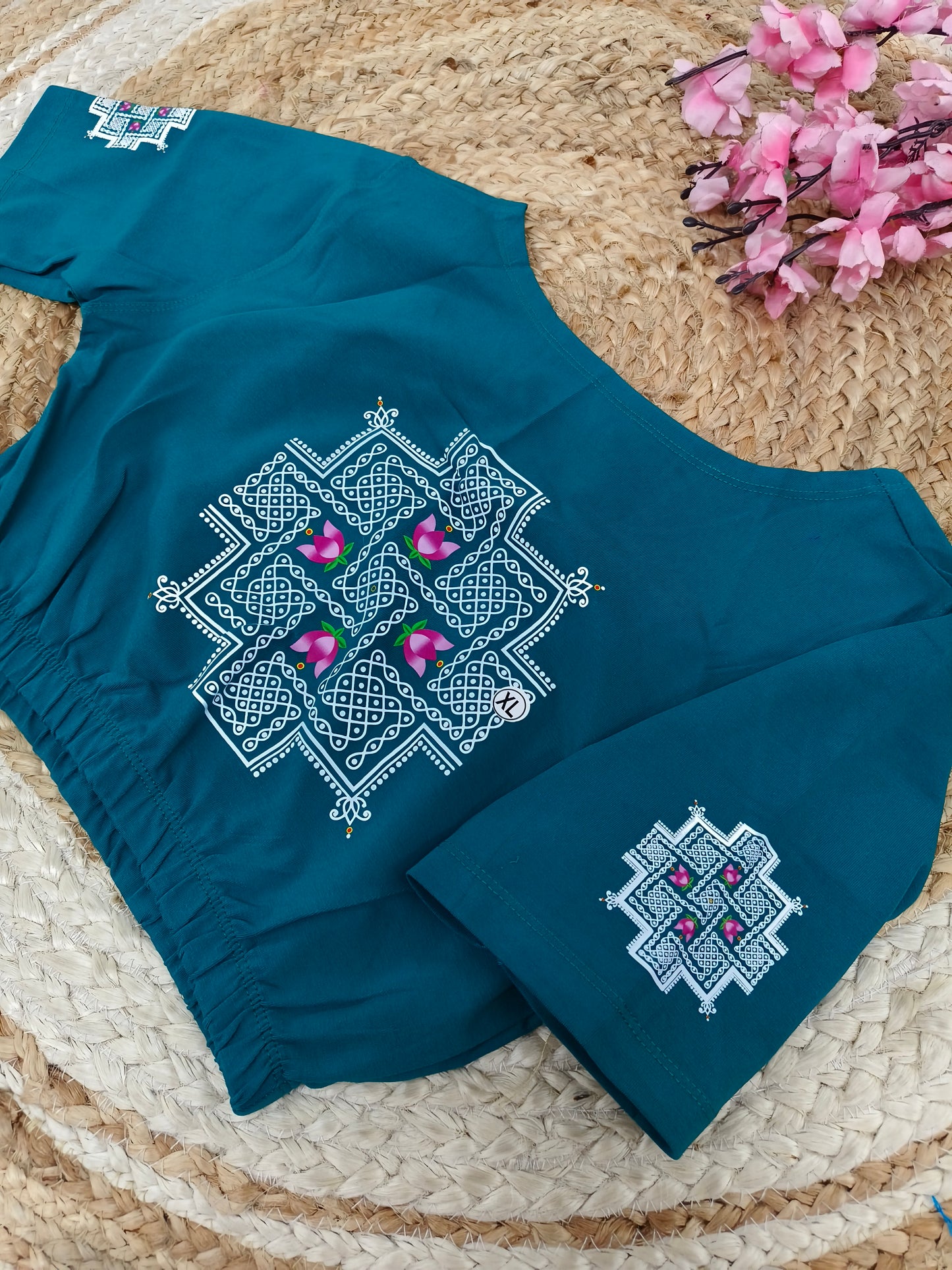 Rama Blue Stretchable blouse with unique printed design