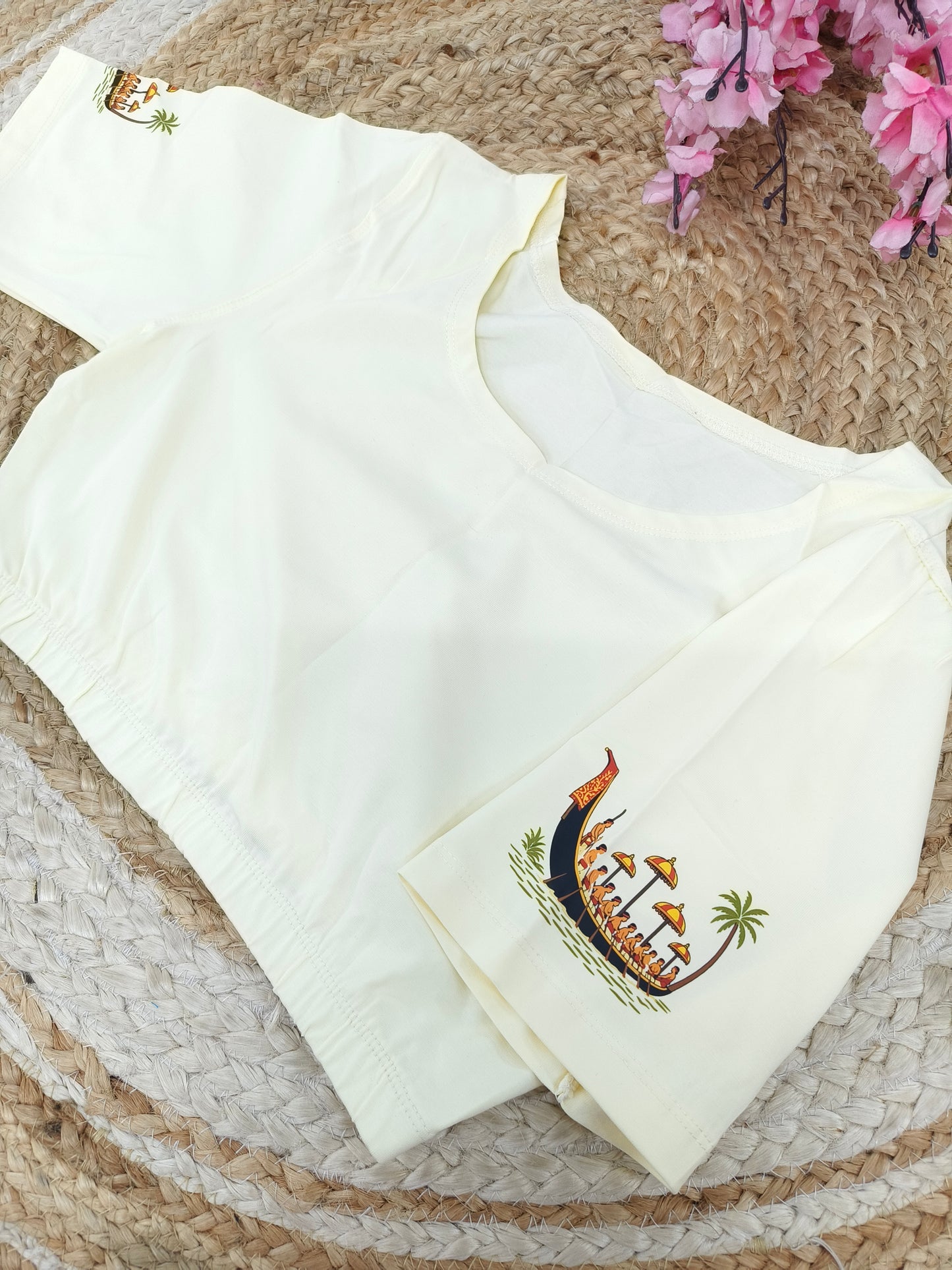 Cream Stretchable blouse with unique printed design